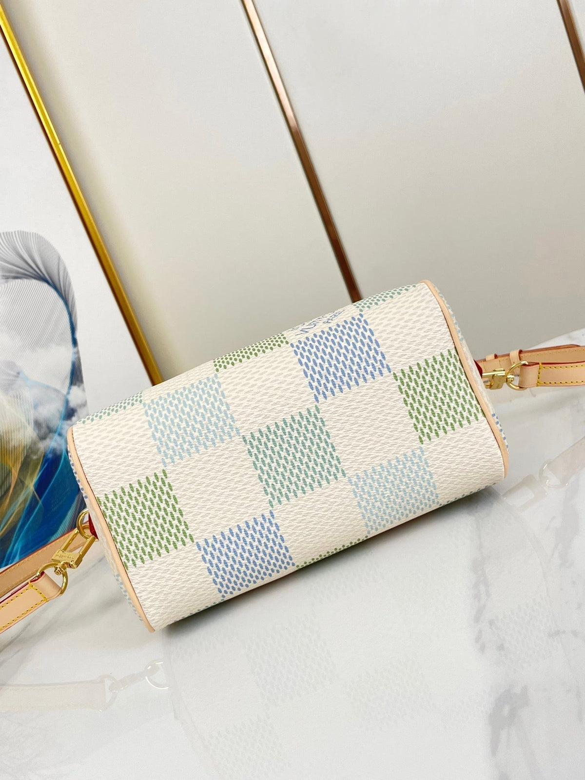 LOUIS VUITTON SPEEDY BANDOULIÈRE 20 IN PISTACHIO DAMIER GIANT CANVAS GOLD HARDWARE