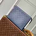 LOUIS VUITTON POCHETTE VOYAGE 27 IN DARK BLUE MONOGRAM ECLIPSE CALFSKIN EMBOSSED LOGO