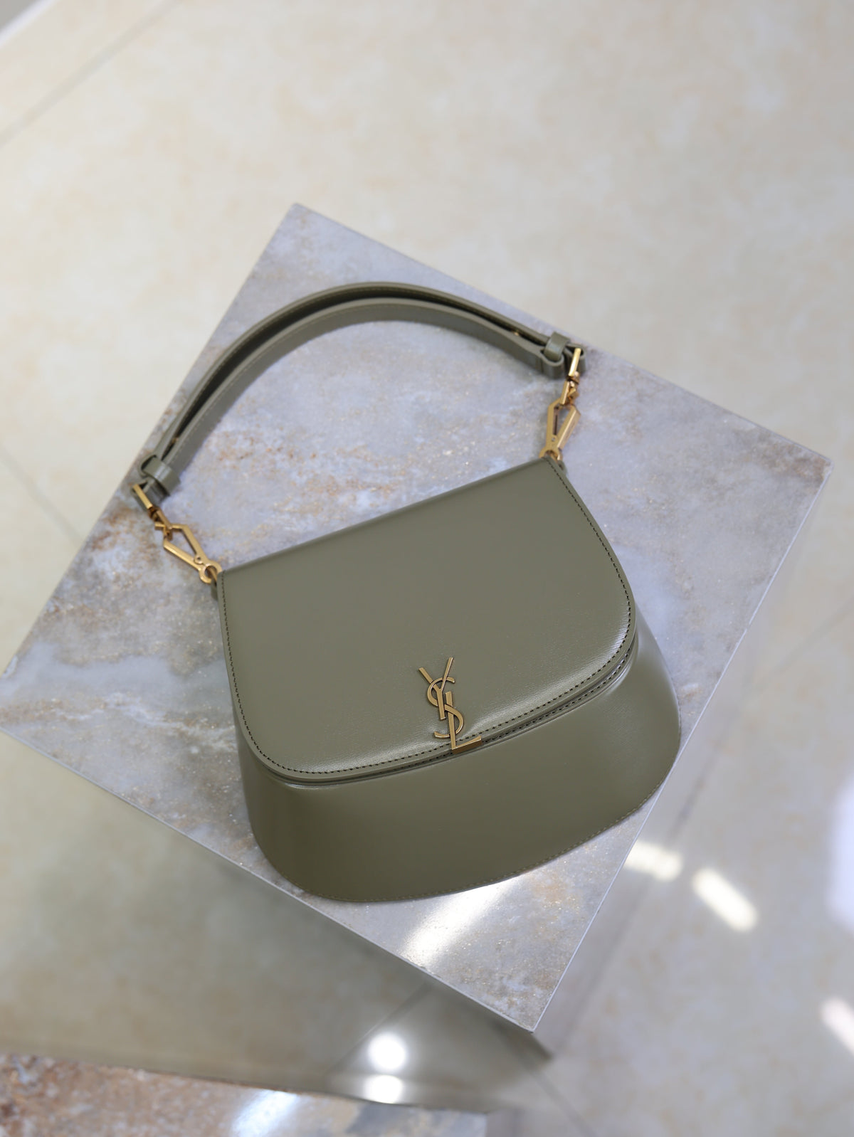 YSL 25S MINI VOLTAIRE 21 IN DEEP MUSK CALFSKIN SAINT LAURENT GOLD HARDWARE