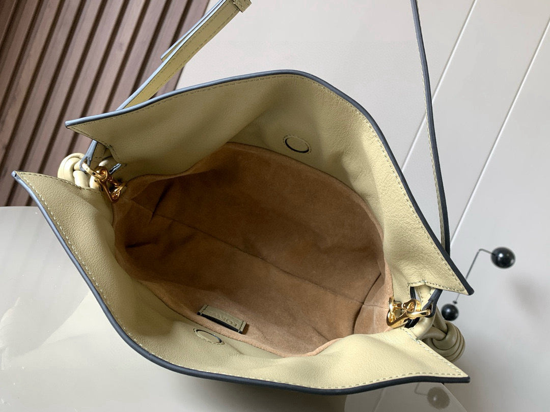 LOEWE 25S MEDIUM FLAMENCO CLUTCH BAG 23 IN DUSTY KHAKI CALFSKIN