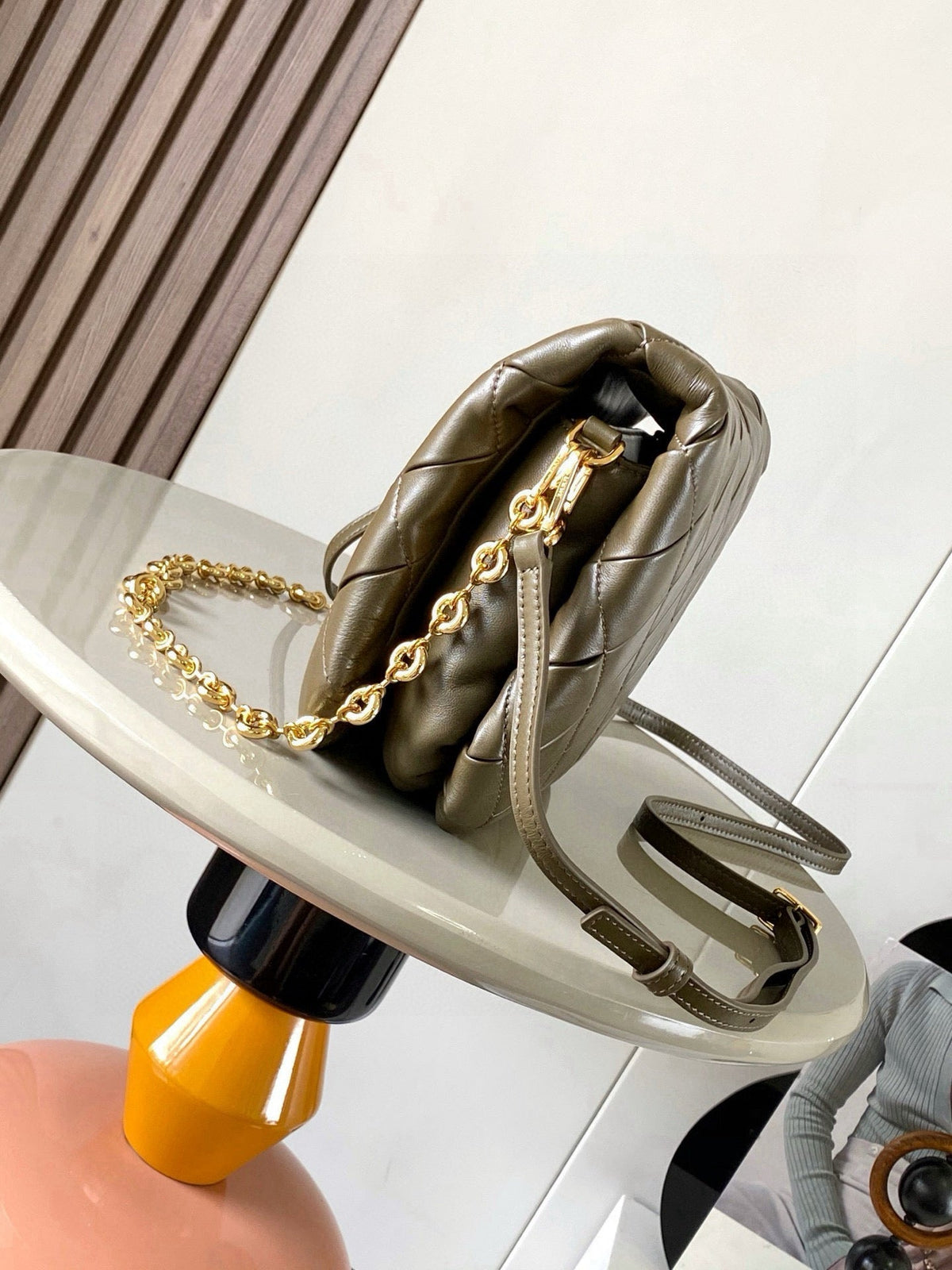 LOEWE 25S PUFFER GOYA BAG 23 IN KHAKI GREEN NAPPA LAMBSKIN