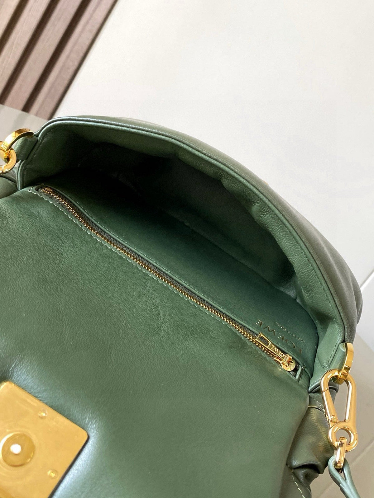 LOEWE 25S PUFFER GOYA BAG 20 IN DARK OLIVE GREEN NAPPA LAMBSKIN